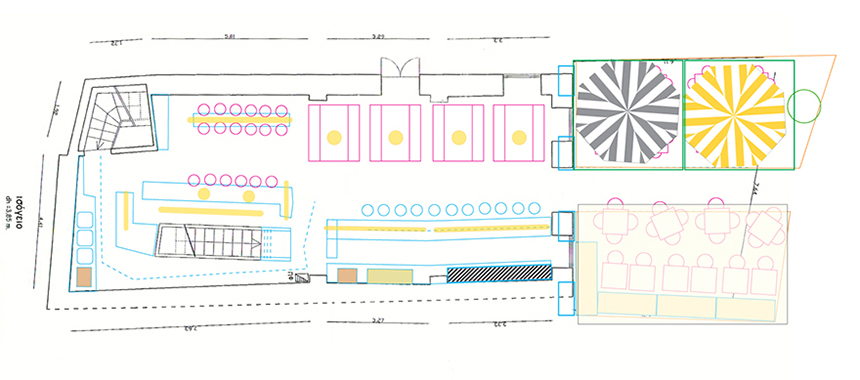 Seating plan, interior & exterior.