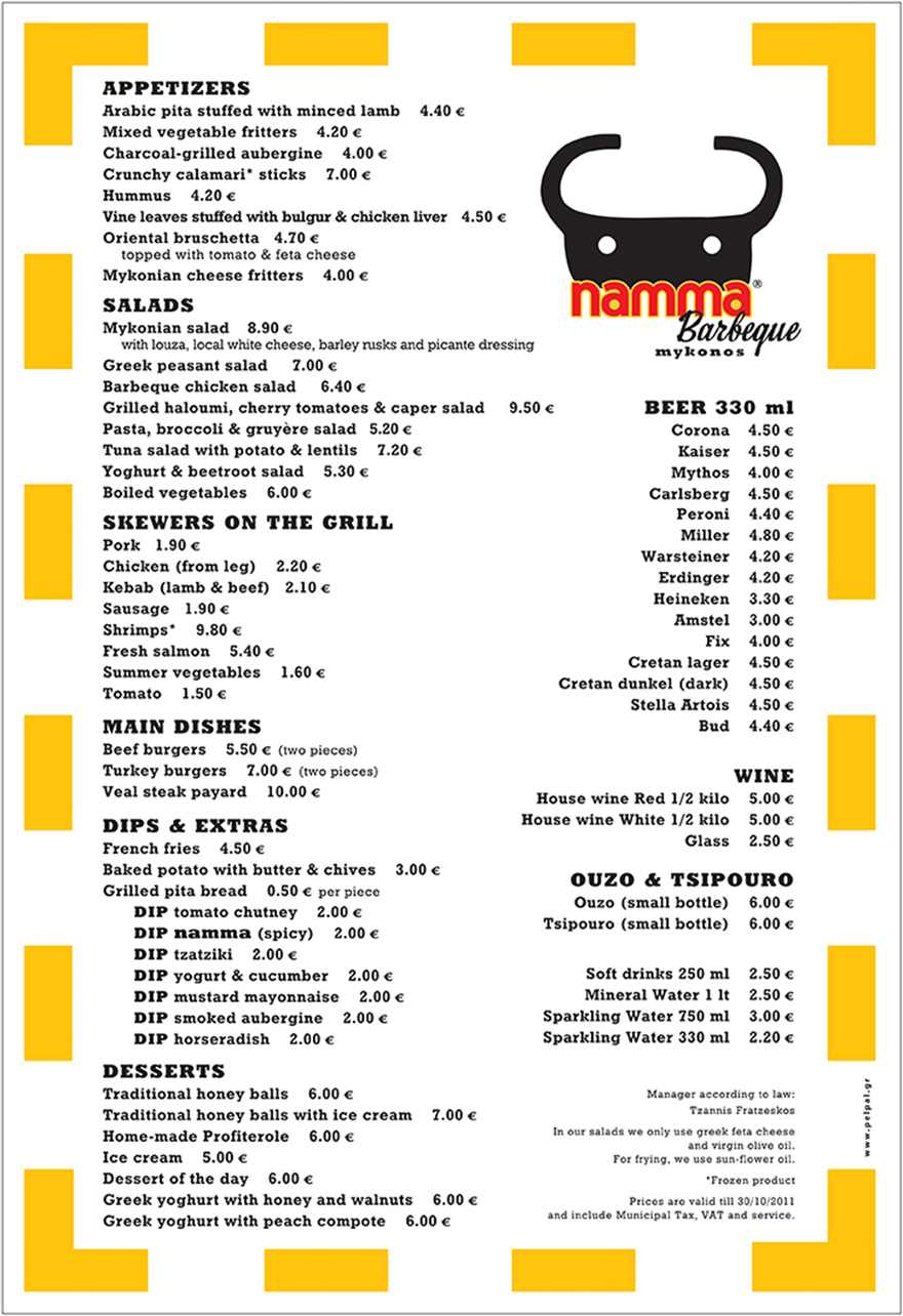 Menu lay-out in english.